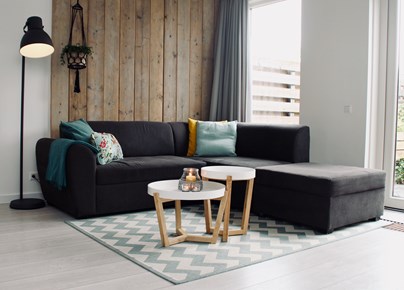 black couch in a living room in San Francisco CA